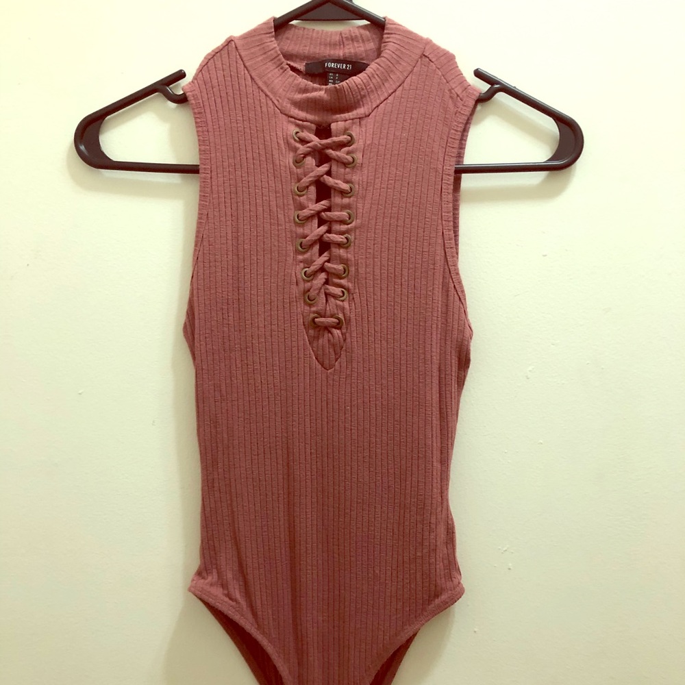 Pink lace up bodysuit